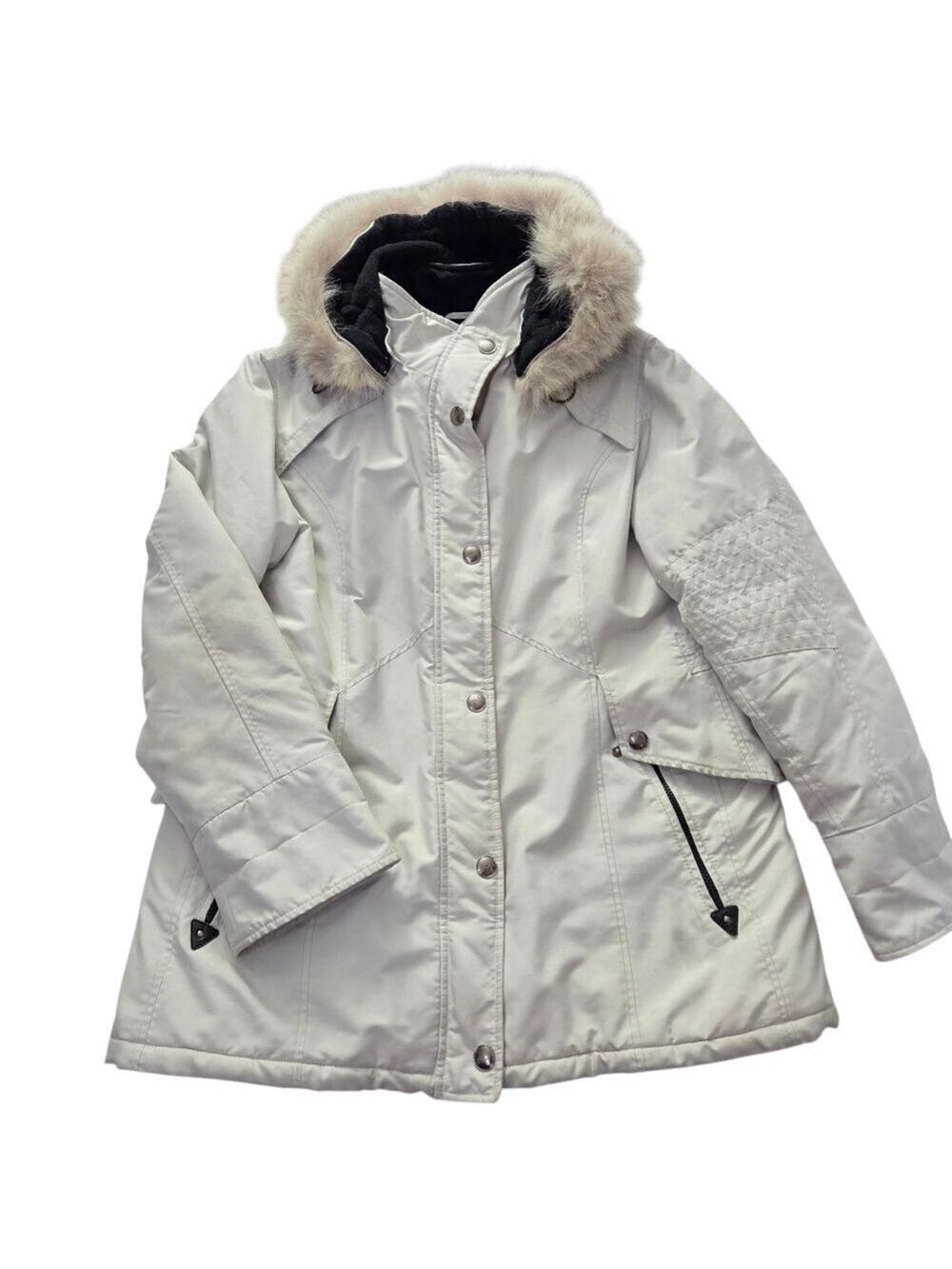 Fen-Nelli White Winter Parka Genuine Fur Hood Size 14